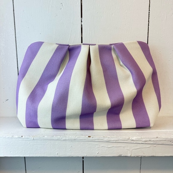 Canvas Preppy Clutch Purple White Striped Summer Bag Phone Essentials Grab N Go - Picture 9 of 9